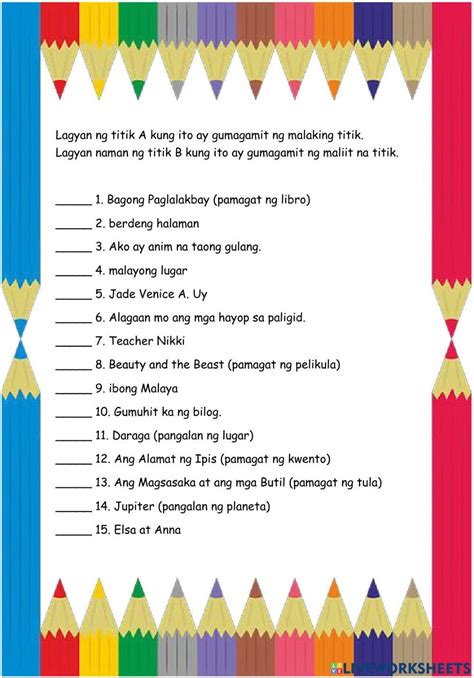 maliit at malaking titik worksheet|Gamit ng Malaking Titik worksheet .